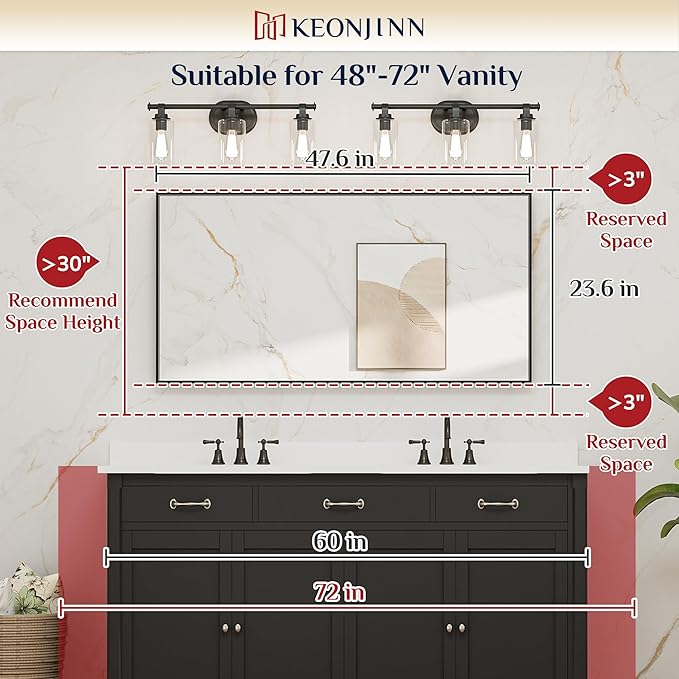 Keonjinn 48 x 24 Inch Black Bathroom Mirrors - Image 5