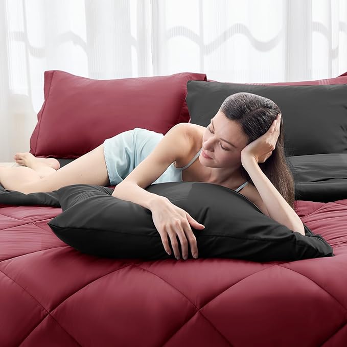 HEVUMYI Red & Black Full Comforter Set - Image 2