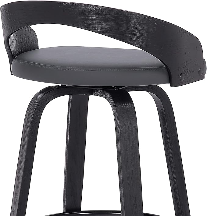 Armen Living Sonia 26" Counter Height Swivel Gray Faux Leather and Black Wood - Image 9