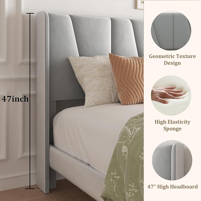 Queen Bed Frame with Storage Drawers, Upholstered Platform Bed with Headboard - Image 4