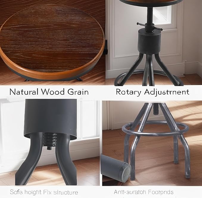 Diwhy Industrial Vintage Kitchen Counter Height Adjustable Bar Stool, Farmhouse - Image 5