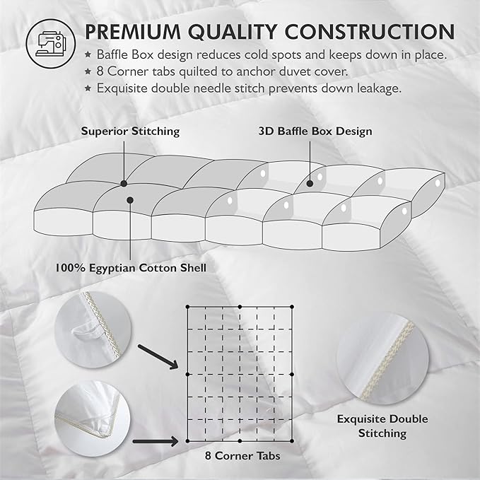 Luxurious White Solid Medium Weight, California King Size Goose Feathers Down - Image 4