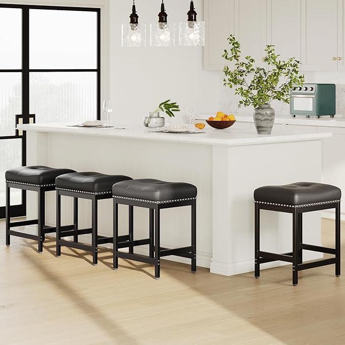 MALOL Set of 2 Saddle Bar Stools Counter Height 24.4”, Modern PU Leather - Image 8