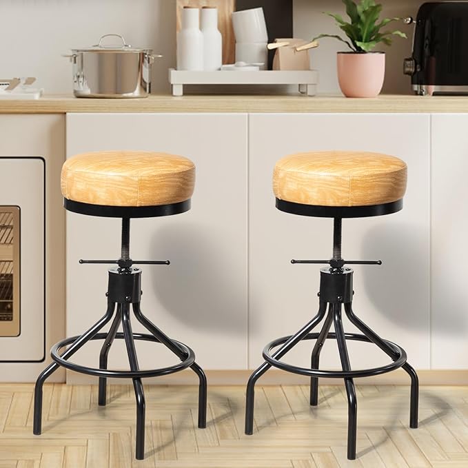 Swivel Bar Stools Set of 2 Adjustable Swivel Round Barstools Modern PU Leather - Image 7