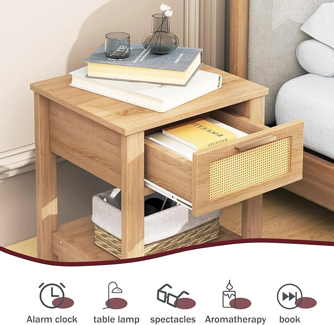 IBUYKE Rattan Nightstand, Boho Night Stand - Image 5