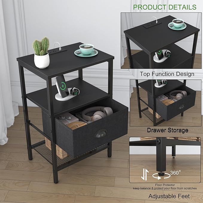 Sthmec Nightstands Set of 2, LED Bedside Tables - Image 5