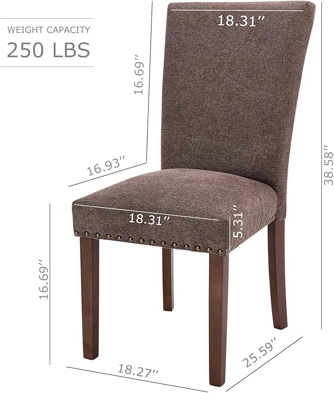 COLAMY Upholstered Parsons Dining Chairs Set of 2, Fabric Dining Room Kitchen - Image 3