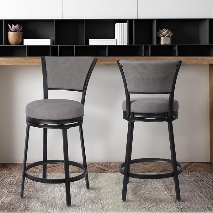 Bar Stools, Modern Counter Height Barstools Set of 2, Upholstered Metal Bar - Image 2