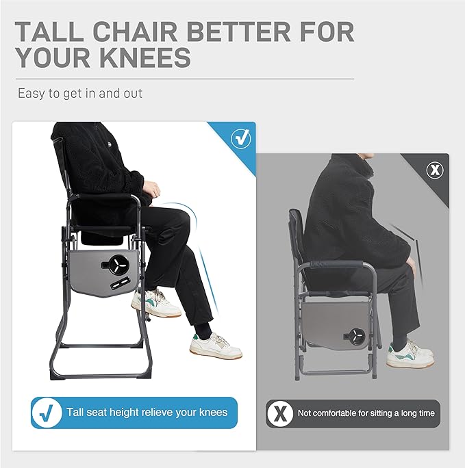EVER ADVANCED Portable 30.7" Seat Height Tall Folding Camping Chair Directors - Image 5