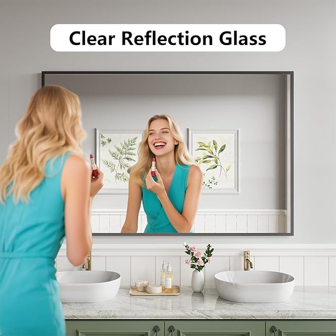Bathroom Mirror 36x55 Black Bathroom Wall-Mounted Mirrors, Modern Vanity Mirror - Image 6