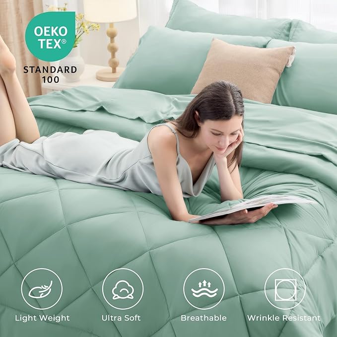HEVUMYI Sage Green King Comforter Set - Image 3