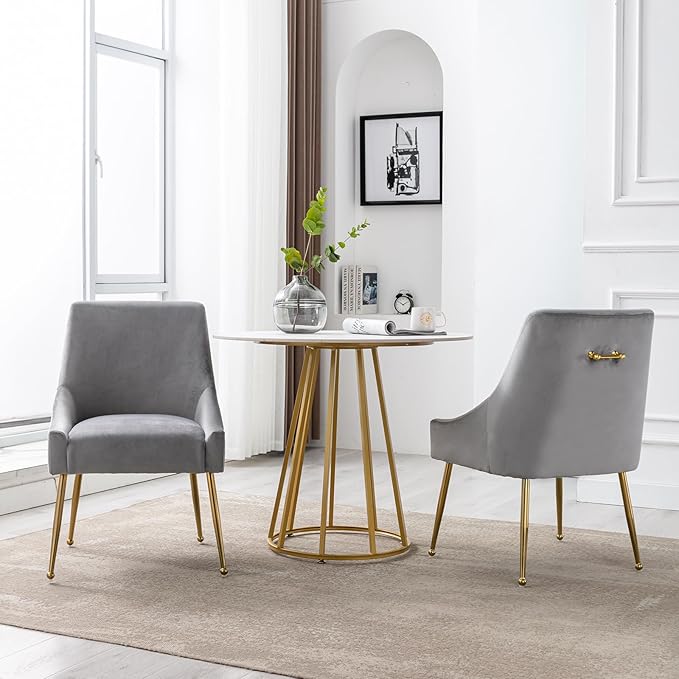 Modern Velvet Dining Chairs Set of 2, Contemporary Upholstered Furniture - Image 7