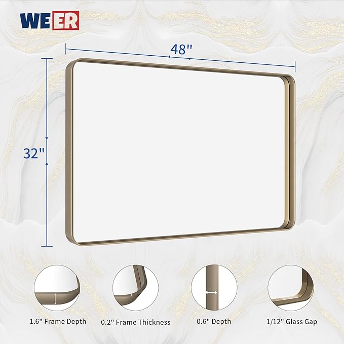 WEER 48x32 Inch Bronze Bathroom Mirror - Image 6