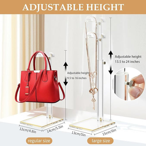 2Pcs Adjustable Purse Display Stands, Height 10"-16"+14"-24", Acrylic Handbag - Image 2