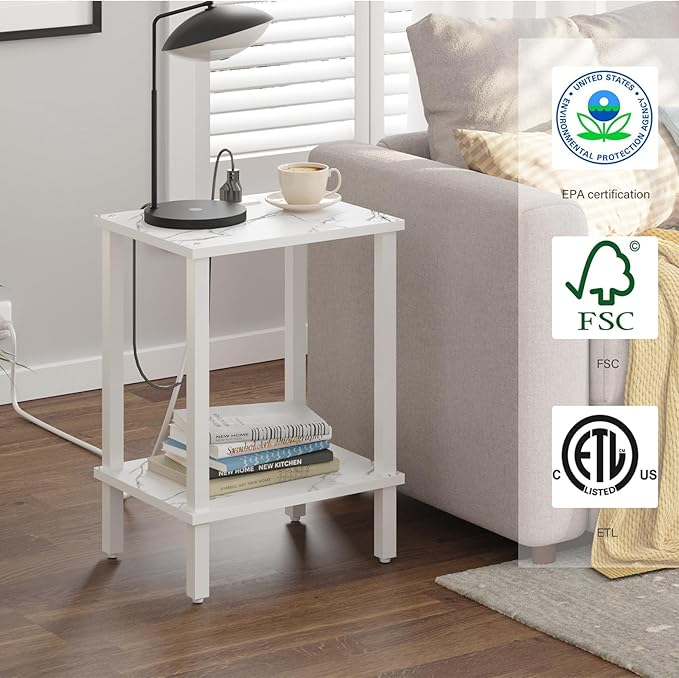 TUTOTAK End Table with Charging Station, Small Side Table, Nightstand Bedside - Image 4