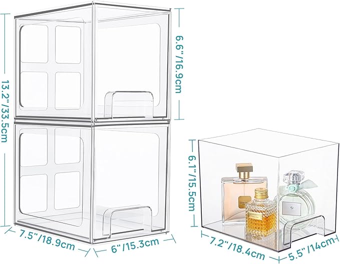 Vtopmart 4 Pack Stackable Storage Drawers, 6.6''Tall Acrylic Bathroom Makeup - Image 3