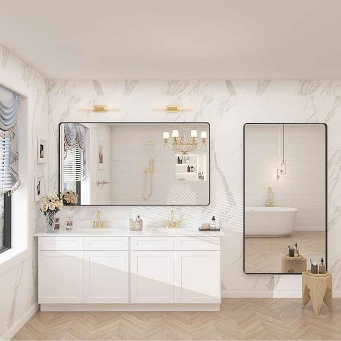 66x36 Inch Black Metal Framed Bathroom Mirror - Image 6