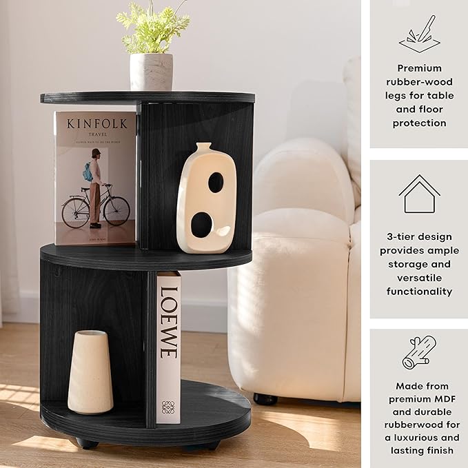KAYMILY Living Room Side Table, Office Round Bookshelf End Table, Bedroom Mid - Image 4
