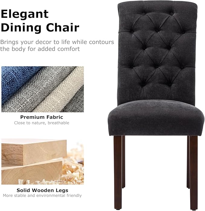 COLAMY Button Tufted Dining Chairs Set of 6, Parsons Upholstered Fabric Dining - Image 5