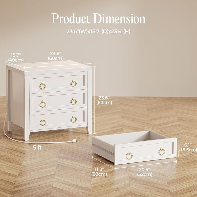 Huuger Paint Night Stand with Charger Station and USB-C Port, 3 Drawer - Image 2