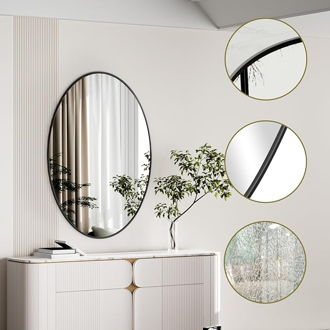 Koonmi Black Oval Bathroom Mirror, Oval Mirror - Image 4