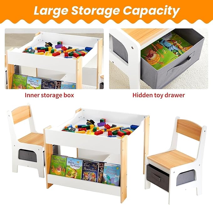 Asweets Kids Table and Chair Set, 4 in 1 Toddler Desk - Image 5