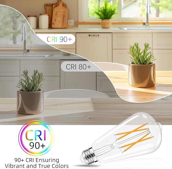 Edison Bulbs 60 watt Equivalent LED, E26 Bulb Dimmable, Soft White 2700K - Image 6