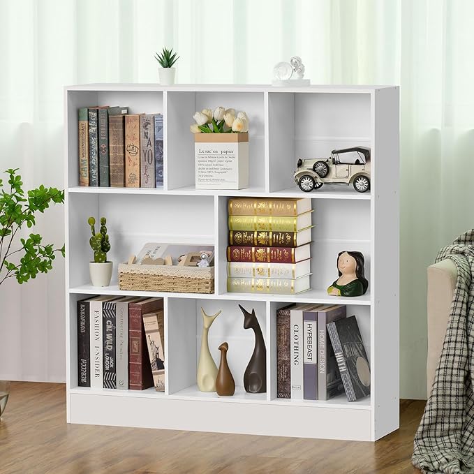YAHARBO White 3 Tier Bookshelf, Wide Modern Horizontal Bookcase, Wood Low Book - Image 7