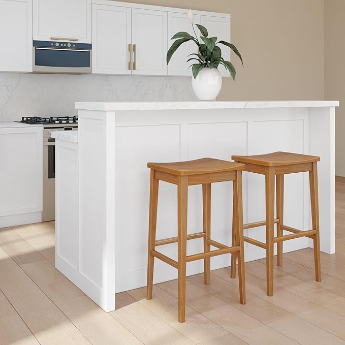 Plank+Beam Smythe Bar Stool, Sturdy Wood Modern Kitchen Bar Height Stool - Image 3