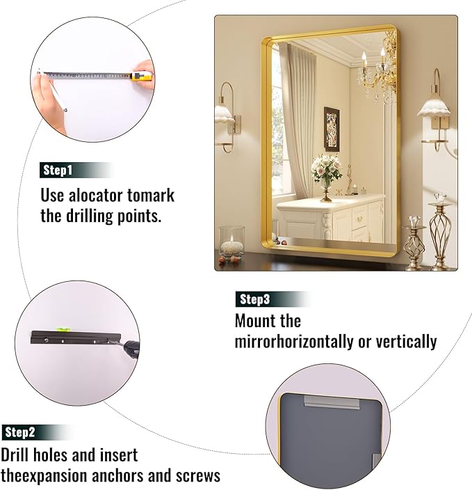 36 x 24 Inch Gold Bathroom Mirror - Image 7