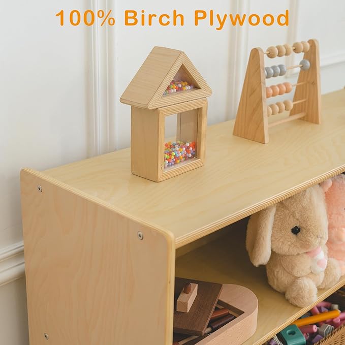 Kids Bookshelf and Toy Storage Shelf, Wooden Montessori Bookshelf, 3-Tier Toy - Image 4
