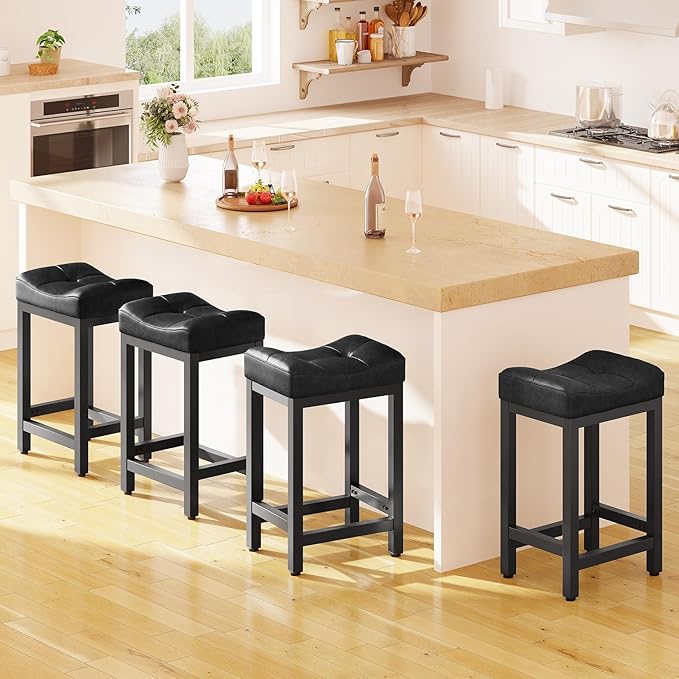 Dripex Backless Saddle Bar Stools Set of 3, Modern Faux Leather 24'' Counter - Image 6