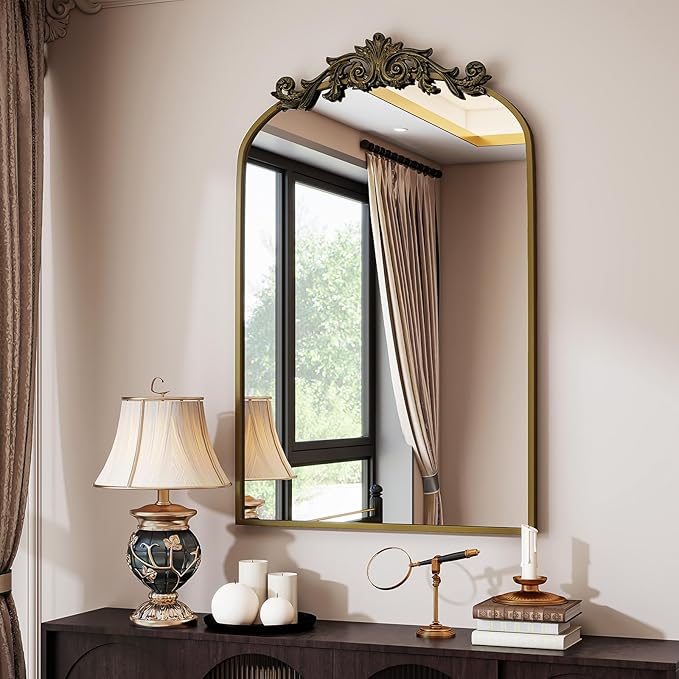 Vintage Arched Bathroom Mirror, 26x38 Inch Retro Wall Mounted Vanity Mirror - Image 9