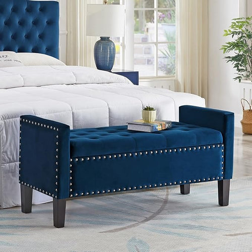 24KF Velvet Modern Upholstered Tufted Button Storage Bench by WEMARTHOMEDECOR