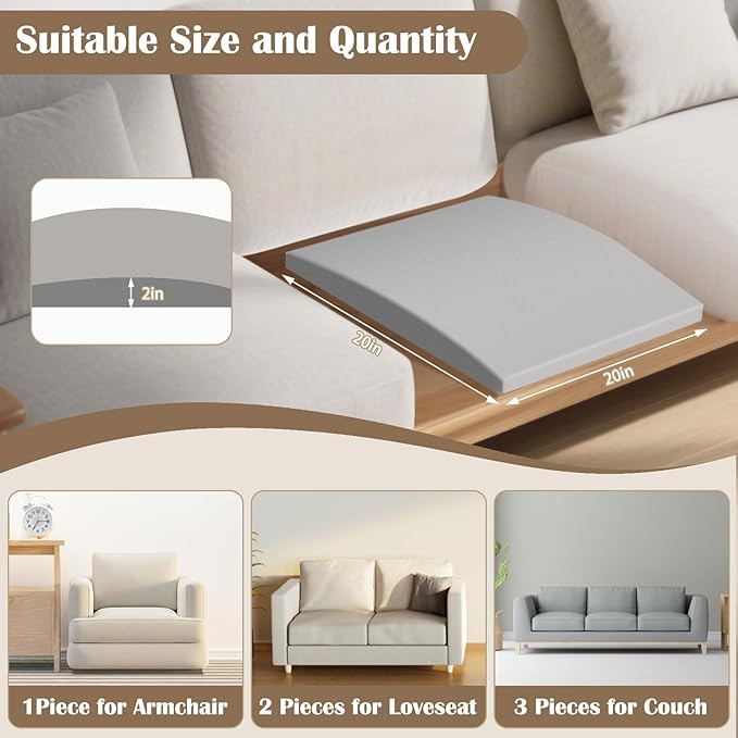 3 Pcs Couch Cushion Support for Sagging Cushion 20" x 20" 40D High Density - Image 2