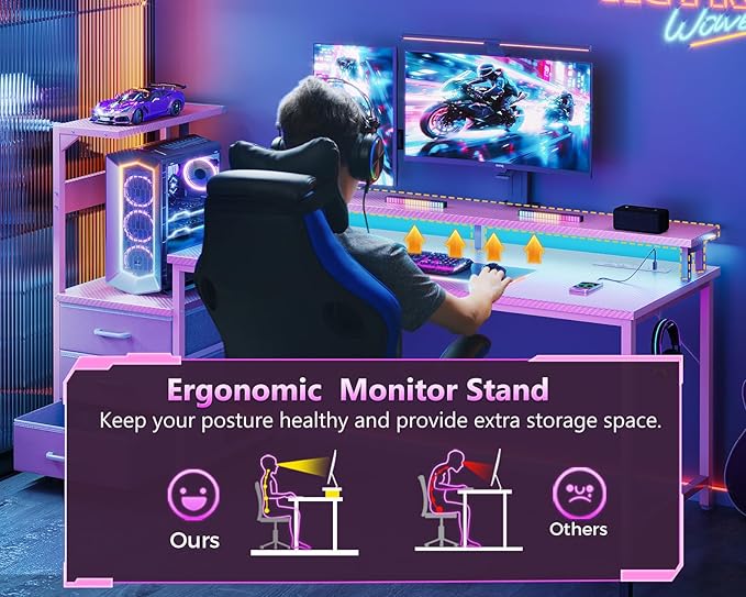 AODK 59 Inch Gaming Desk with USB Charging Ports & LED Light- Reversible - Image 7