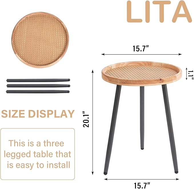 LITA Rattan Log Desktop Round Side End Table, Nightstand/Small Tables, Indoor - Image 2