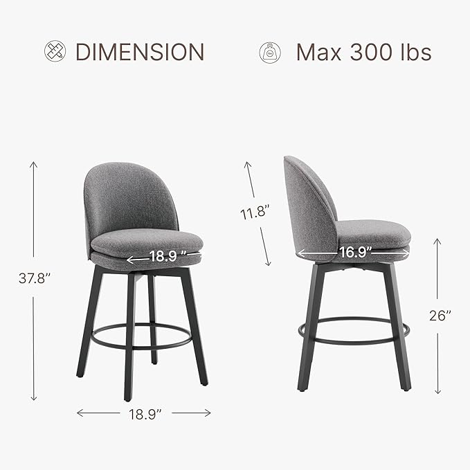 Counter Height Barstools 26 inch Upholstered Swivel Bar Stools - Image 3