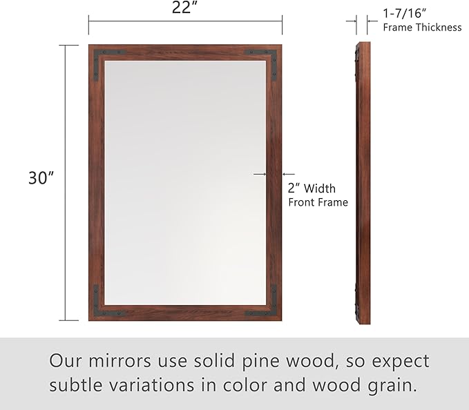 VocalStar Rustic Wood Framed Mirror 22 x 30 Inch, Natural Dark Brown Wooden - Image 6