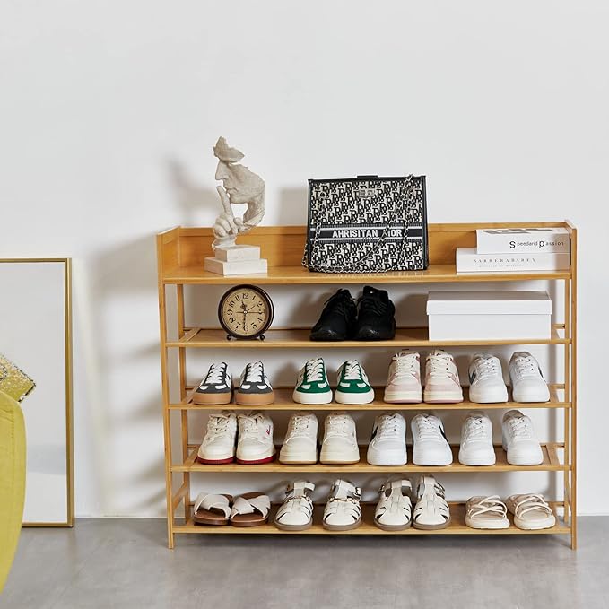 Bamboo Shoe Rack Organizer, 5 Tier Shoe shelf Storage Organizer, - Image 2