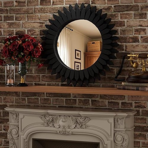 24 Inch Black Boho Wall Decor Sunburst Mirror - Image 2