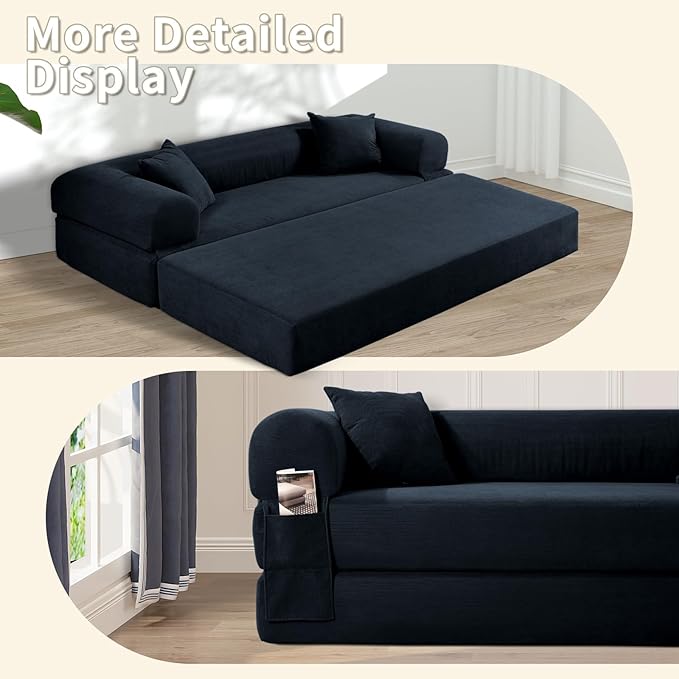 80" Convertible Sofa Bed, Corduroy Deep Seat Folding Pull Out Couch - Image 6