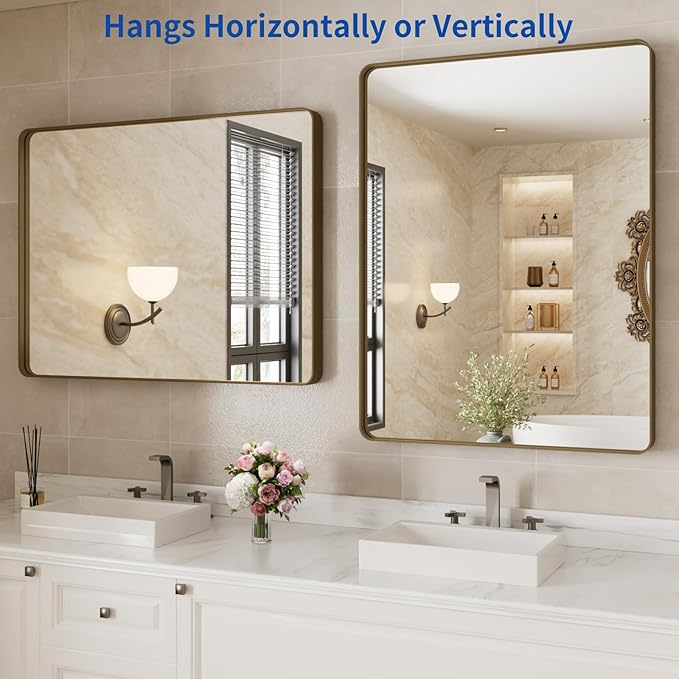 WEER Bronze Bathroom Wall Mirror, 40x32 Inch Oil Rubbed Bronze Vanity Mirror - Image 5