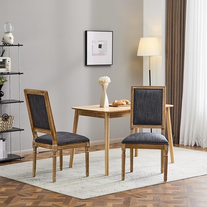 Merax Upholstered Solid Wood Dining Chairs Set of 2, French Country Style - Image 5