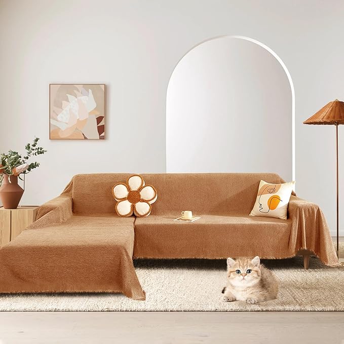 STACYPIK Burnt Orange Chenille Couch Cover, Modern Tangerine Sofa Covers - Image 9