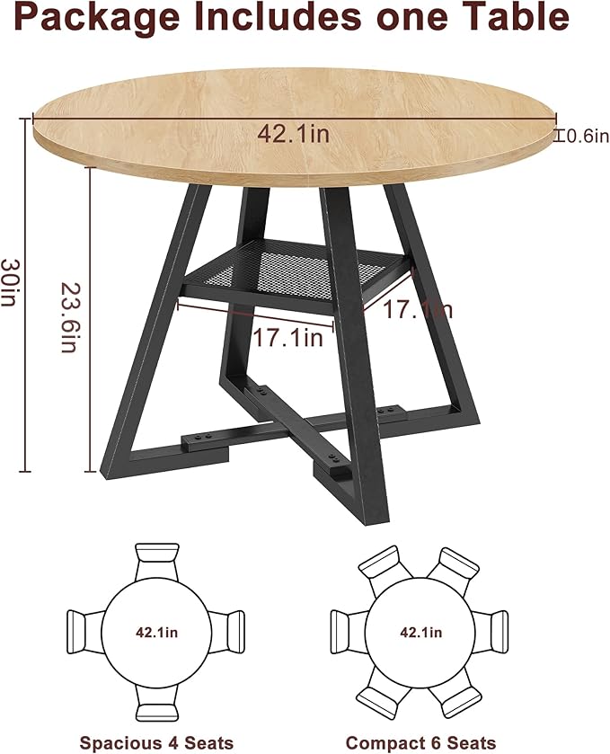 42'' Round Dining Table for 4, Kitchen Dining Room Circle Dinner Pedestal Table - Image 2