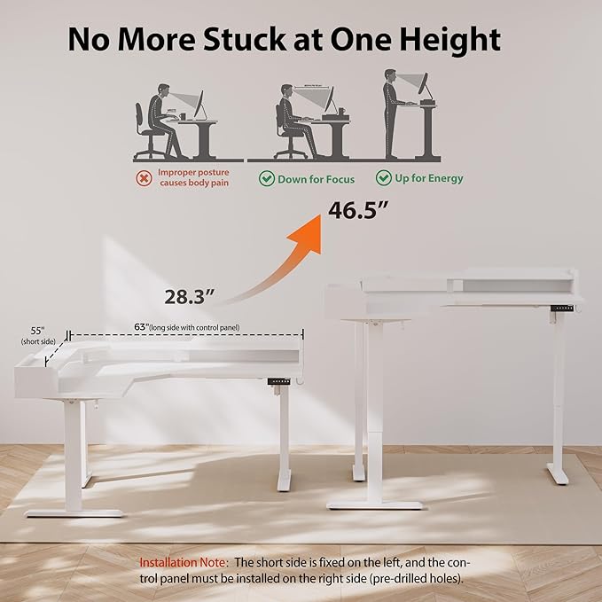 Agilestic L Shaped Standing Desk, Adjustable Height Corner Gaming Desk - Image 4