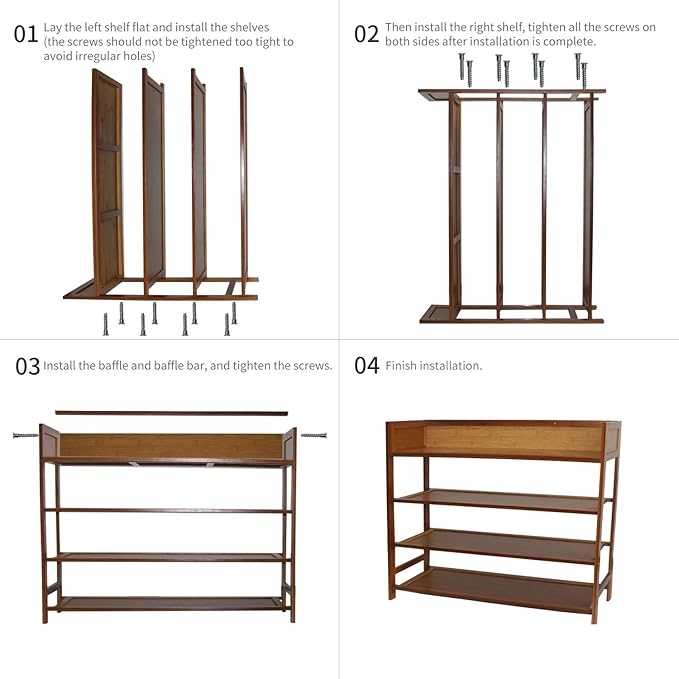 Bamboo Shoe Rack Organizer, 4 Tier Shoe Shelf Storage Organizer, - Image 5