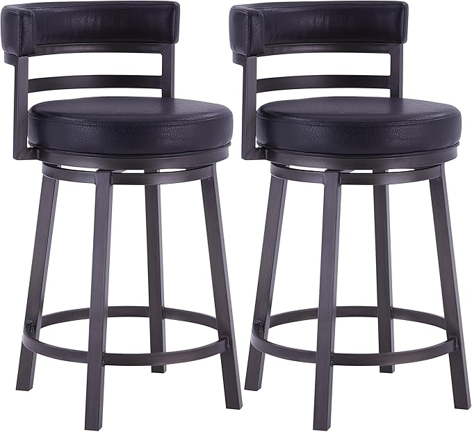 Armen Living Madrid 26" Seat Height Swivel Ford Black Faux Leather and Mineral by ArmenLiving