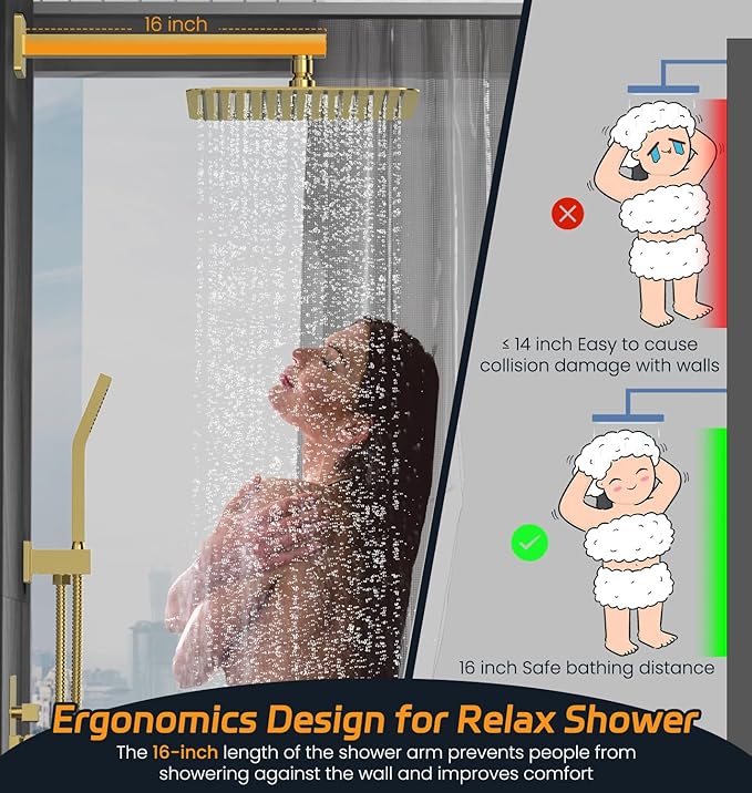 SR SUN RISE Shower Faucets Sets Complete Brushed Gold Square Rain Shower Head - Image 6